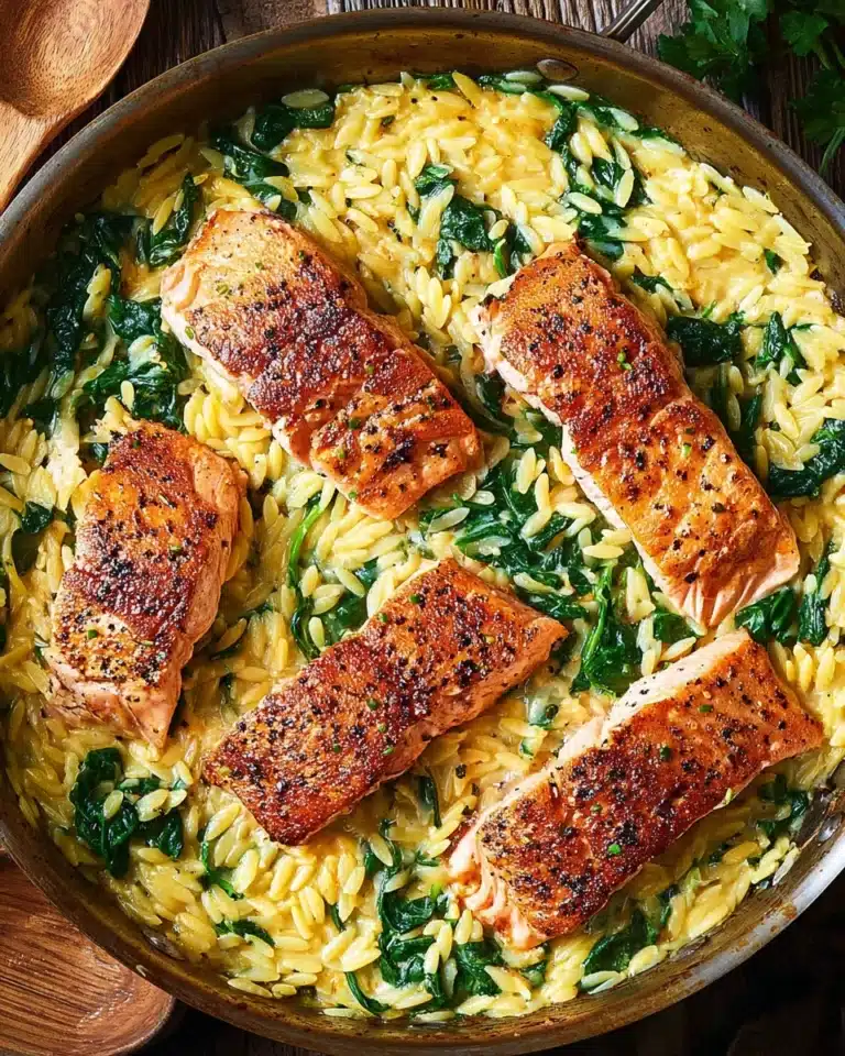 One Skillet Salmon with Lemon Orzo Recipe