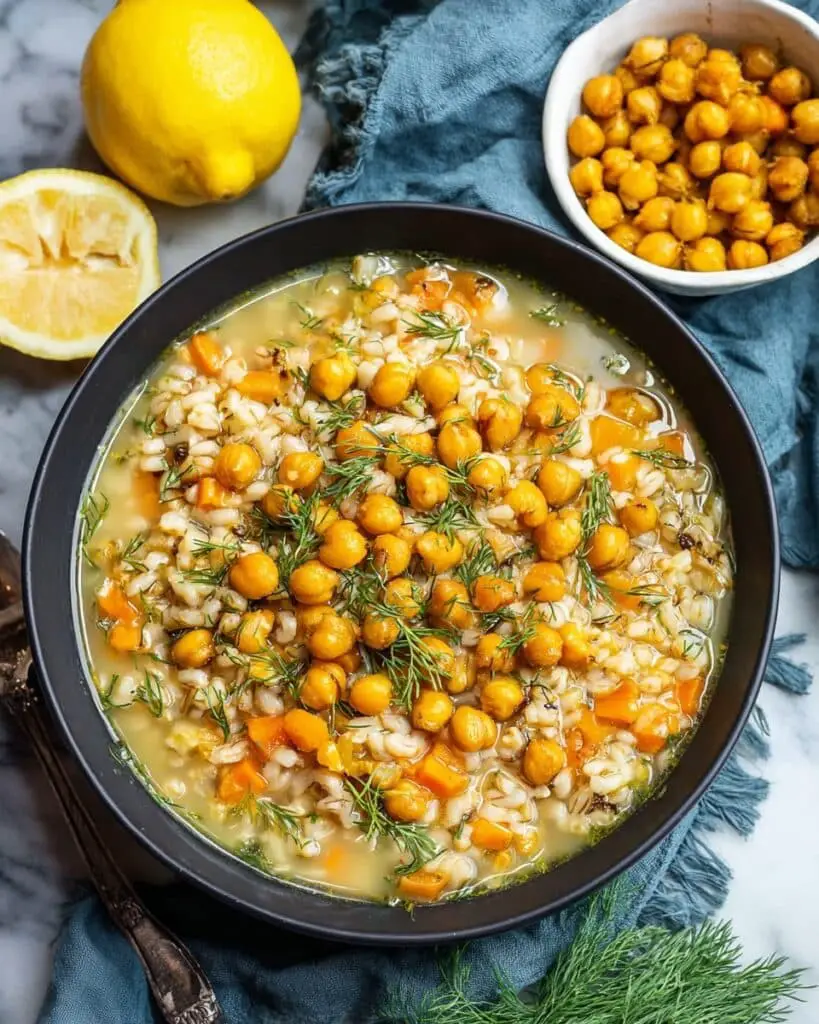 Chickpea and Pearl Barley Stew with Lemon and Dill Recipe