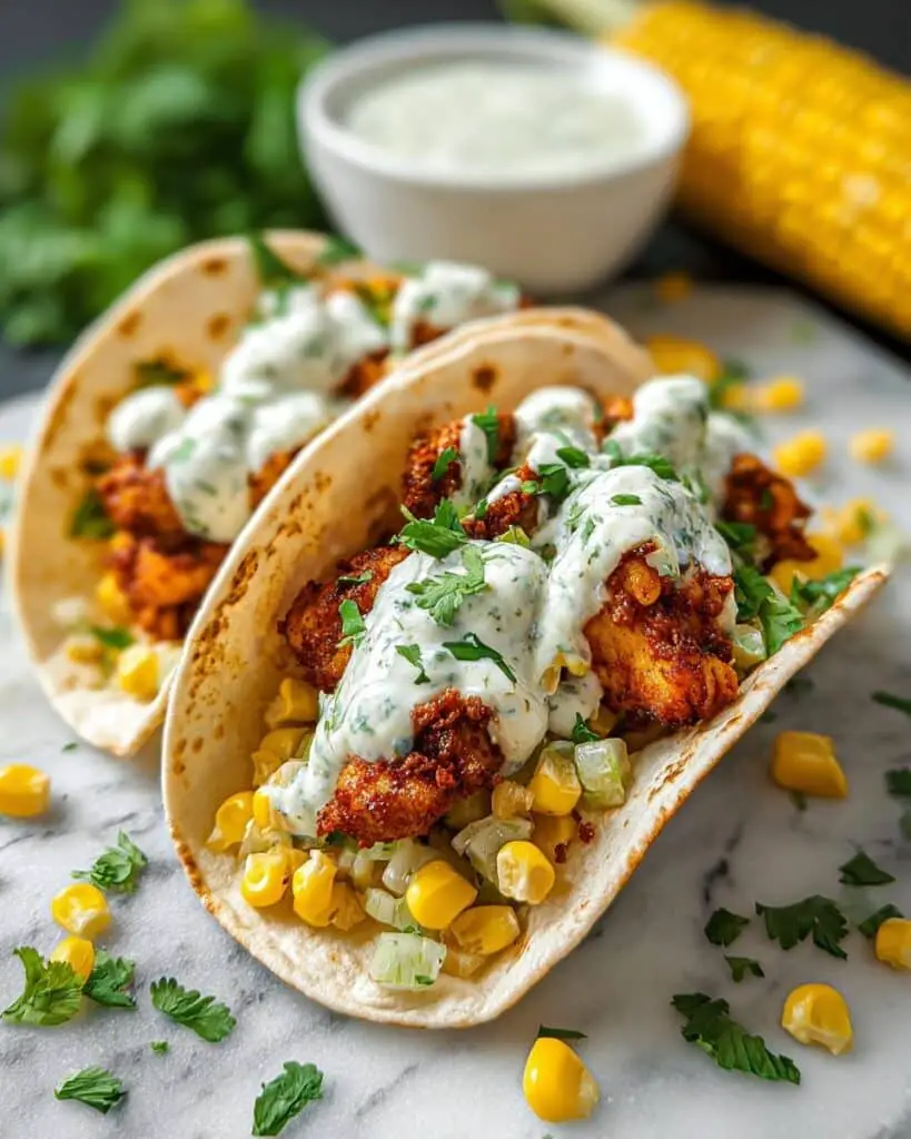Fried Chicken Street Corn Tacos with Jalapeño Lime Ranch Recipe