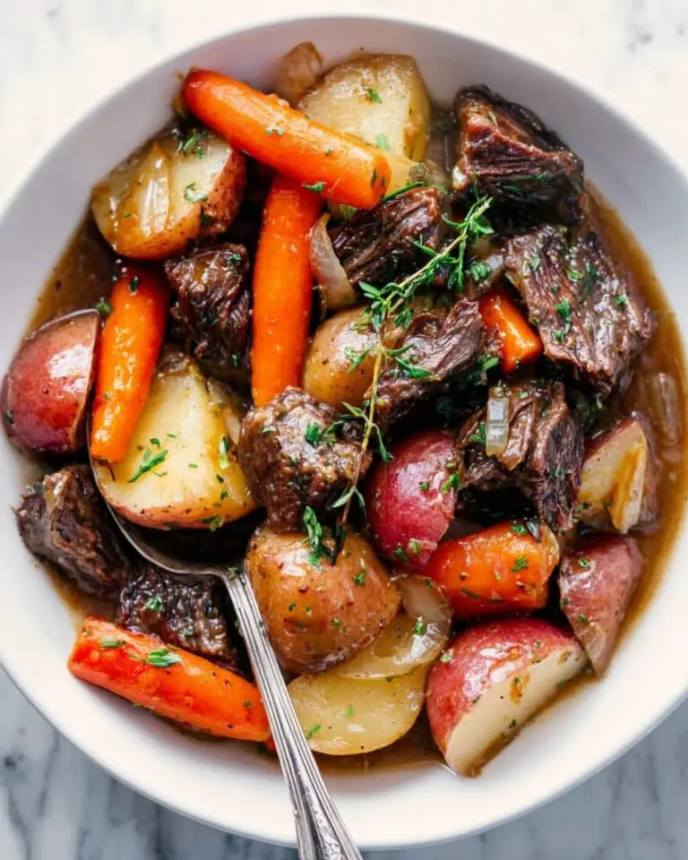 Crockpot Tuscan-Style Beef Chuck Roast with Vegetables and Gravy Recipe