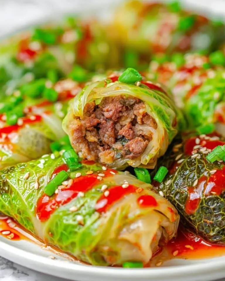 Napa Cabbage Rolls with Savory Beef and Mushroom Filling in Soy-Ginger Sauce Recipe