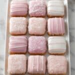Petit Fours: Bite-Sized Pound Cake Treats with Vanilla Frosting and White Chocolate Coating Recipe