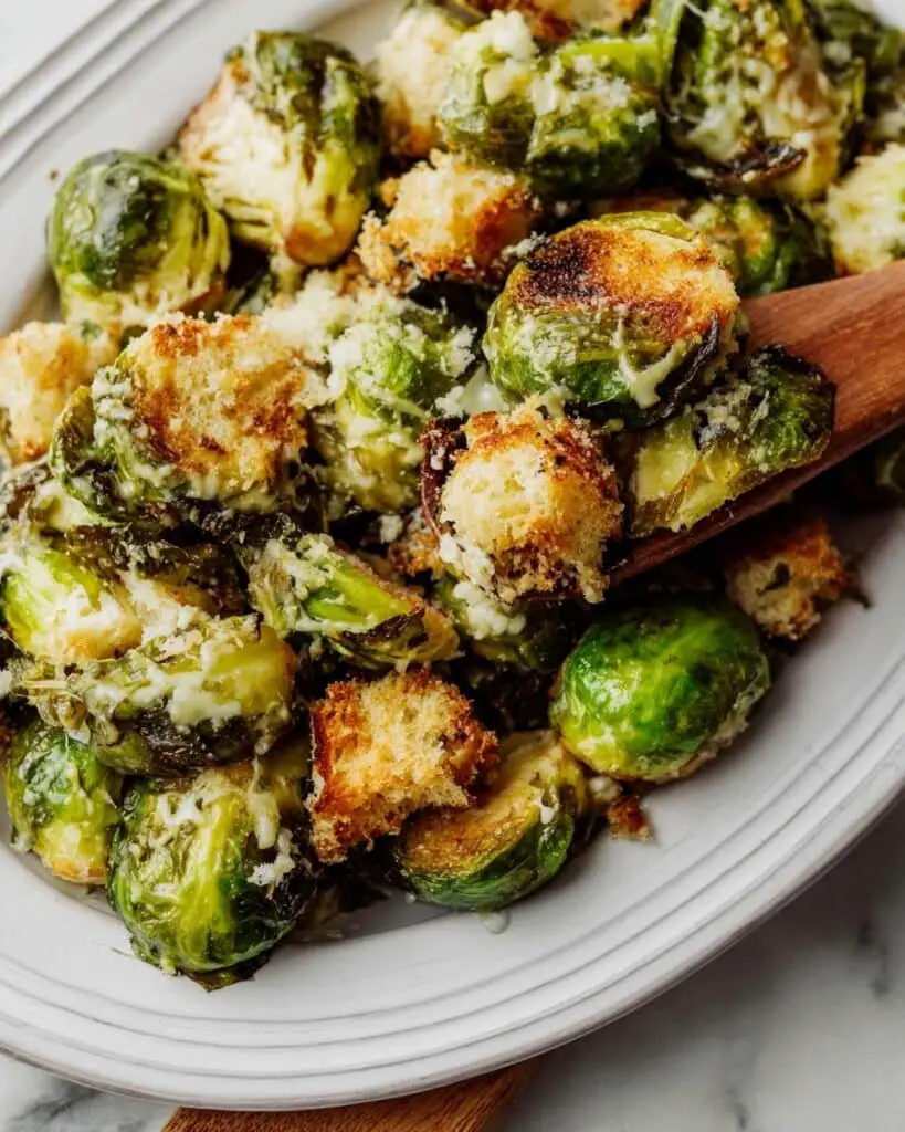 Roasted Brussels Sprouts Caesar Salad with Tahini Dressing and Crunchy Breadcrumbs Recipe