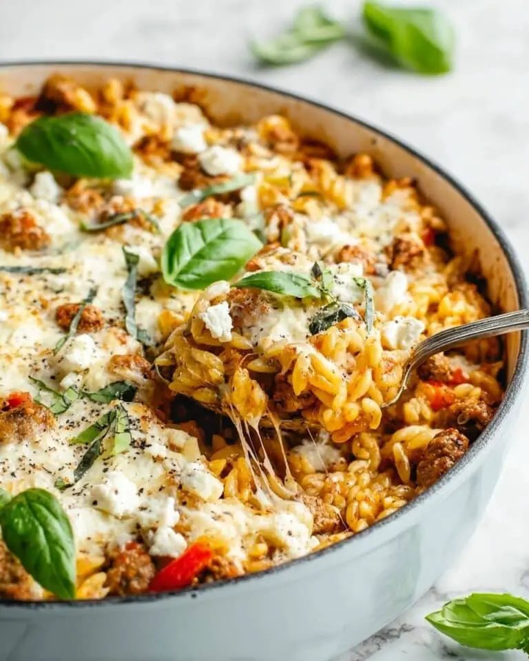 Zucchini & Sausage Baked Orzo with Hot Honey & Feta Recipe