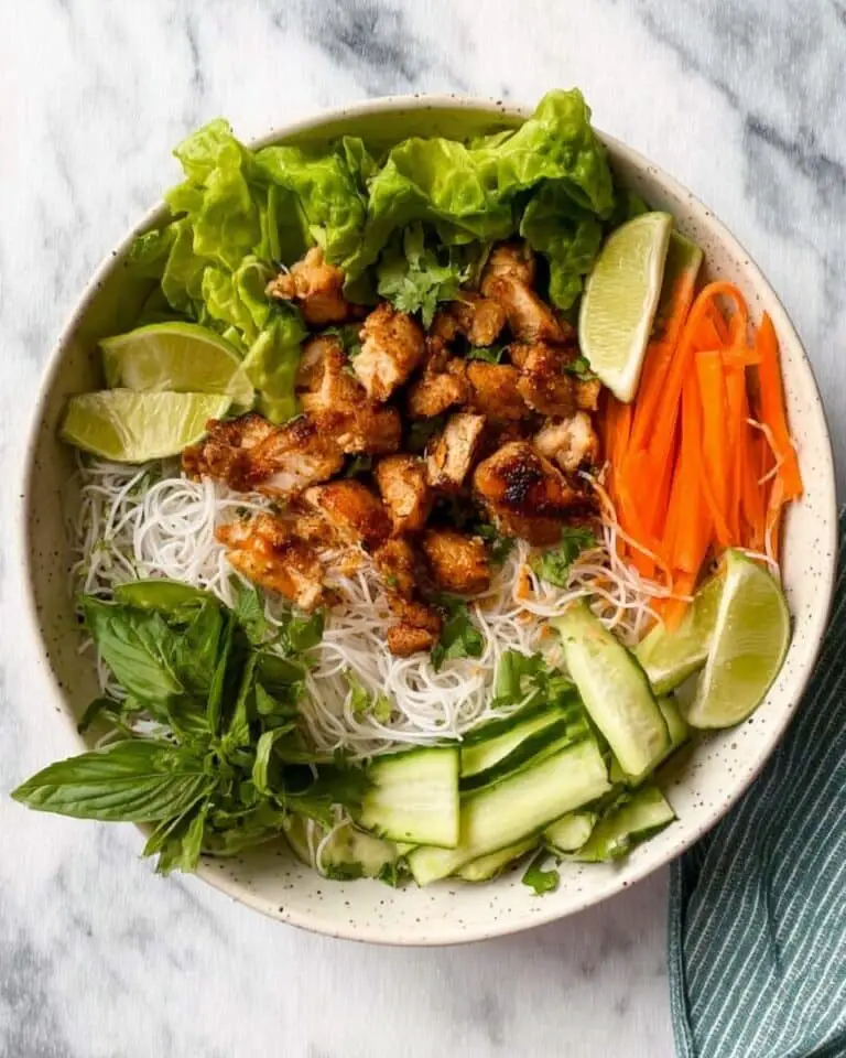 Vietnamese Noodle Bowl with Lemongrass Chicken and Fresh Vegetables Recipe