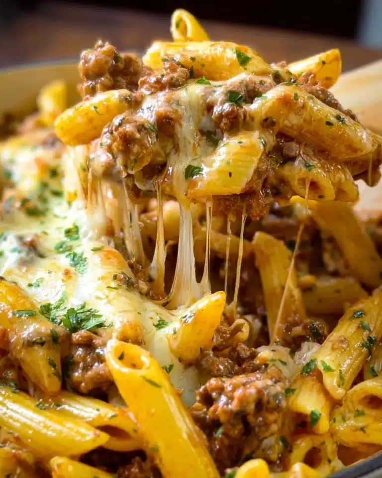 Cheesy Ground Beef Pasta Skillet Recipe