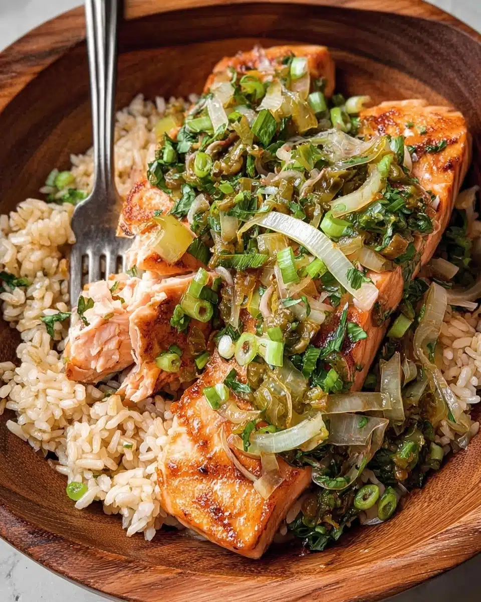 Miso Butter Salmon with Sizzled Scallion Salsa Verde Recipe