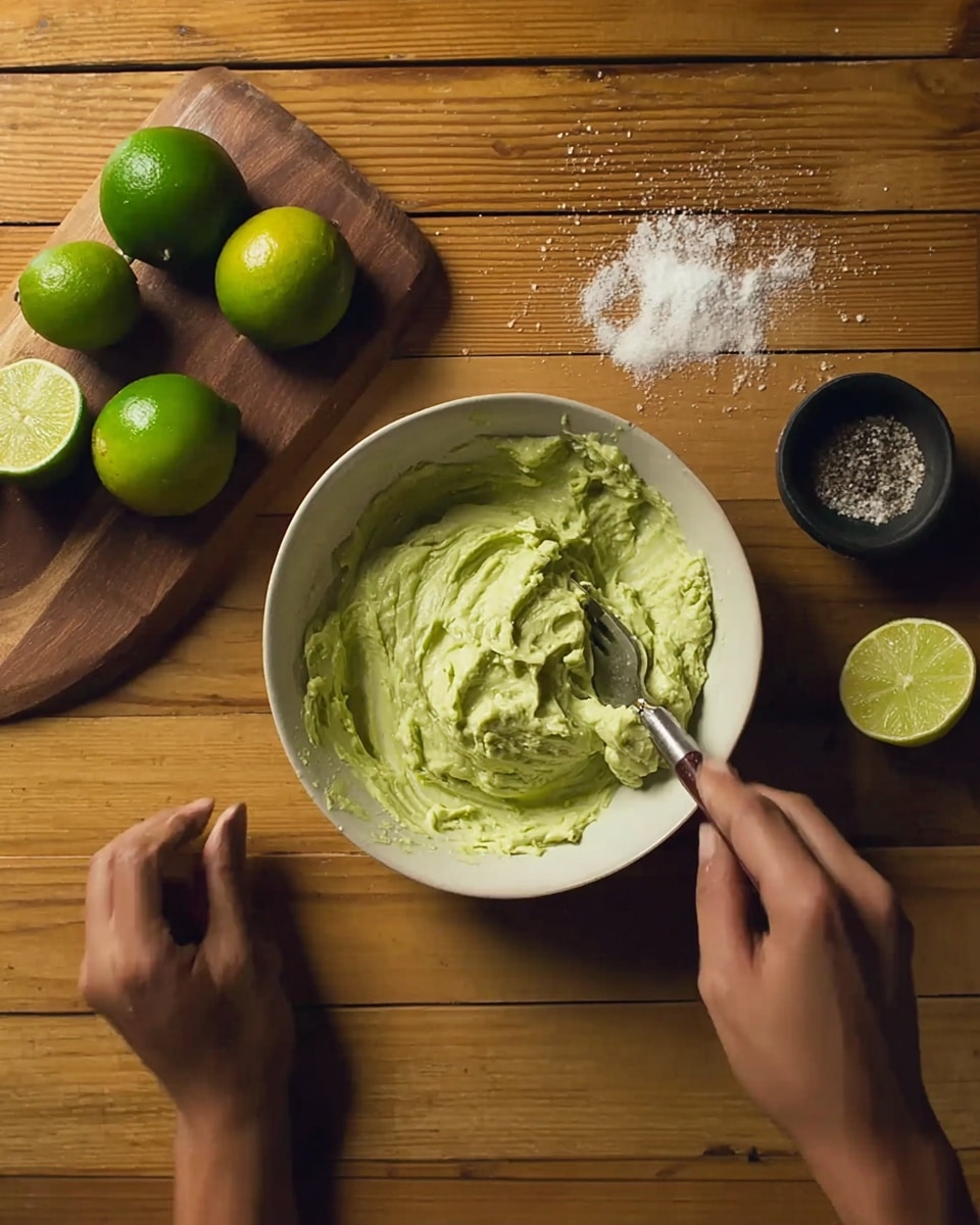 The image shows an arrangement of cooking ingredients on a wooden surface, featuring a white bowl filled with small, pale pink chunks of raw chicken at the top left. Below it, there is a small bowl with green herbs mixed with salt, and next to that, a whole garlic bulb. Moving right, there are two halves of a bright green avocado with yellow-green flesh, one with the seed still inside. Above the avocados is a small glass container of yellow oil. To the right of this is a bunch of fresh green cilantro, with a small ceramic bowl of white salt beside it. There are two white bowls filled with fluffy white rice, one larger and one smaller. At the far right, there are sliced lime pieces showing light green juice and segments. The surface beneath is replaced with a white marbled texture. Photo taken with an iphone --ar 4:5 --v 7