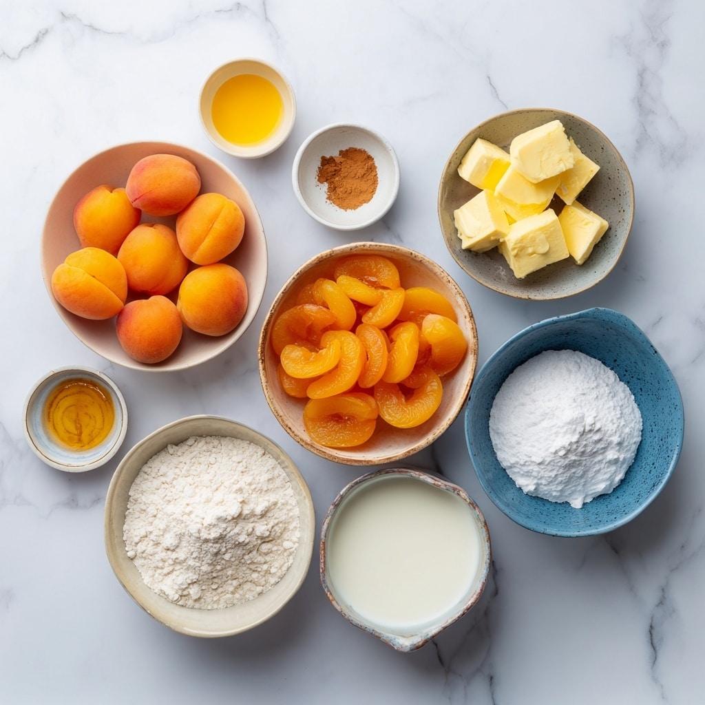 A close-up view of a white bowl filled with peach cobbler, showing three layers: a bottom layer of soft, bright orange peach slices covered in a thick, shiny sauce, a middle layer of golden brown crumbly crust with darker toasted spots, and a top layer of a cream-colored scoop of ice cream melting slightly on the crust. A spoon is scooping some peaches and crust from the bowl, and all of this is set against a white marbled background. photo taken with an iphone --ar 4:5 --v 7