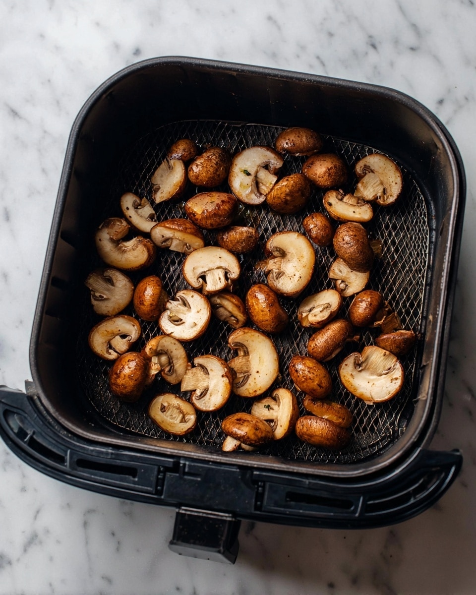 A white round plate is full of fresh brown mushrooms piled on top of each other, showing their smooth caps and white stems. Around the plate are five small clear glass bowls and a small spouted white jug, all placed on a white marbled surface. The bowls hold different ingredients: pale beige powder, dark brown liquid, mixed ground black and white spices, and bright yellow melted butter, while the white jug contains a light crema liquid. The arrangement is neat, clean, and visually balanced, with soft natural light highlighting the textures and colors. Photo taken with an iphone --ar 4:5 --v 7