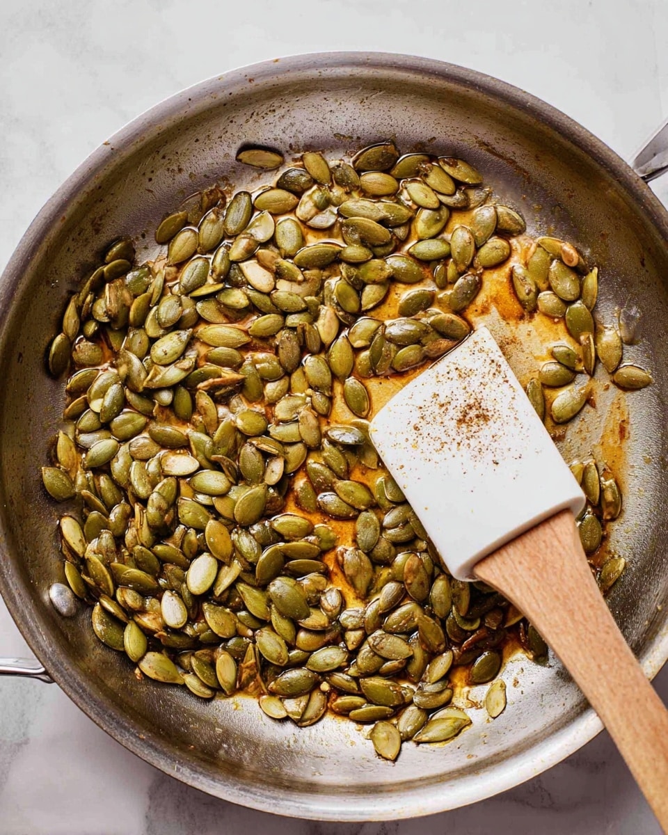 The image shows a woman's hand with a gold ring slicing a long white squash with green stripes on a wooden cutting board. The board has light and dark brown wood grain stripes. There are several round yellow slices of squash stacked beside the cut piece. On the right side of the board, there is a pile of orange squash seeds and stringy squash flesh. At the top of the cutting board, there is a small round squash with white and green vertical stripes. The surface below the board is white with a marbled texture. Photo taken with an iphone --ar 4:5 --v 7