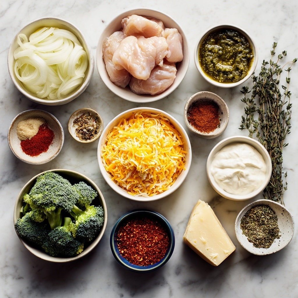 The image shows four pieces of raw chicken thighs, each seasoned with a reddish-brown dry spice mix and topped with a chunky green sauce containing visible seeds and herbs. The thighs rest on a bed of sliced white onions inside a black cooking pot. The chicken's skin is taut and the seasoning creates a speckled texture over the pinkish meat. This whole setup sits against a white marbled surface. Photo taken with an iphone --ar 4:5 --v 7