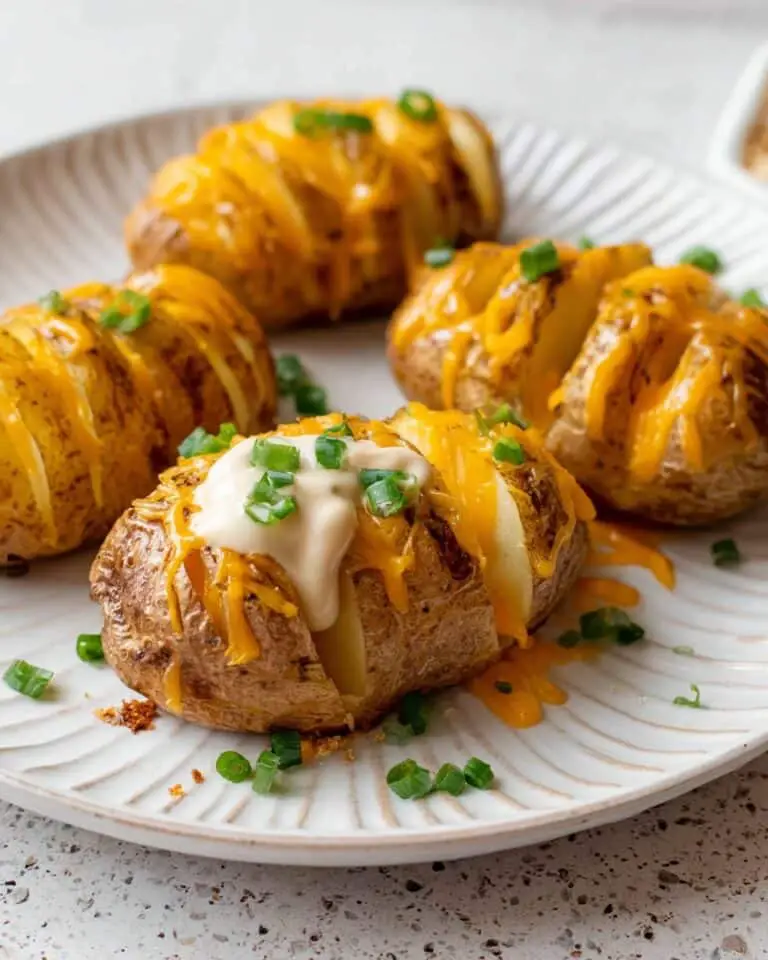 Cheesy Hasselback Potatoes topped with Sour Cream and Green Onions Recipe