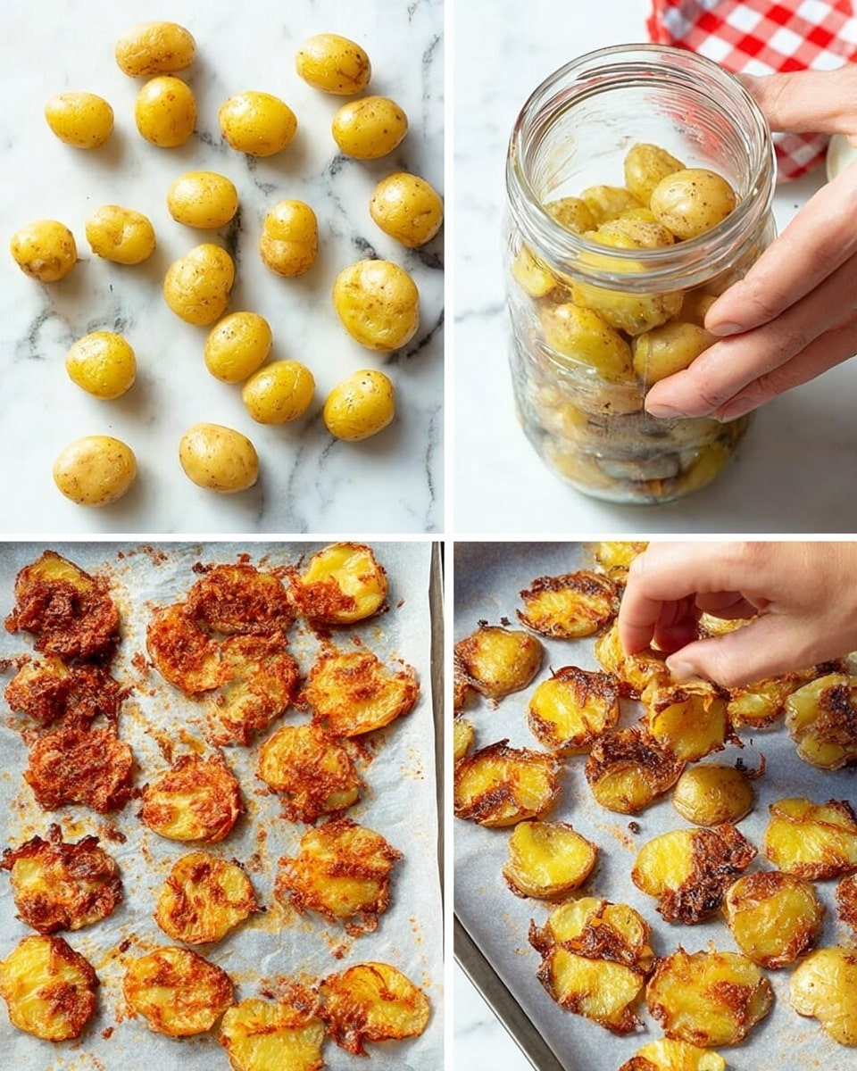 A large clear glass bowl filled with light brown baby potatoes, some whole and some cut in half, sits on a white marbled textured surface. Around the bowl, there are seven small white bowls and glasses containing various ingredients: a small white bowl filled with diced pale purple shallots, a clear glass with golden olive oil, a white scalloped bowl holding coarse salt and pepper mix, a small clear glass with dark red wine vinegar, a white bowl with white vegan yogurt showing a smooth texture, a small white bowl with chopped dark green chives, a tiny white bowl with fresh green dill, and another small white bowl with light brown Dijon mustard speckled with seeds. All the items are arranged neatly on the white marbled textured surface. Photo taken with an iphone --ar 4:5 --v 7