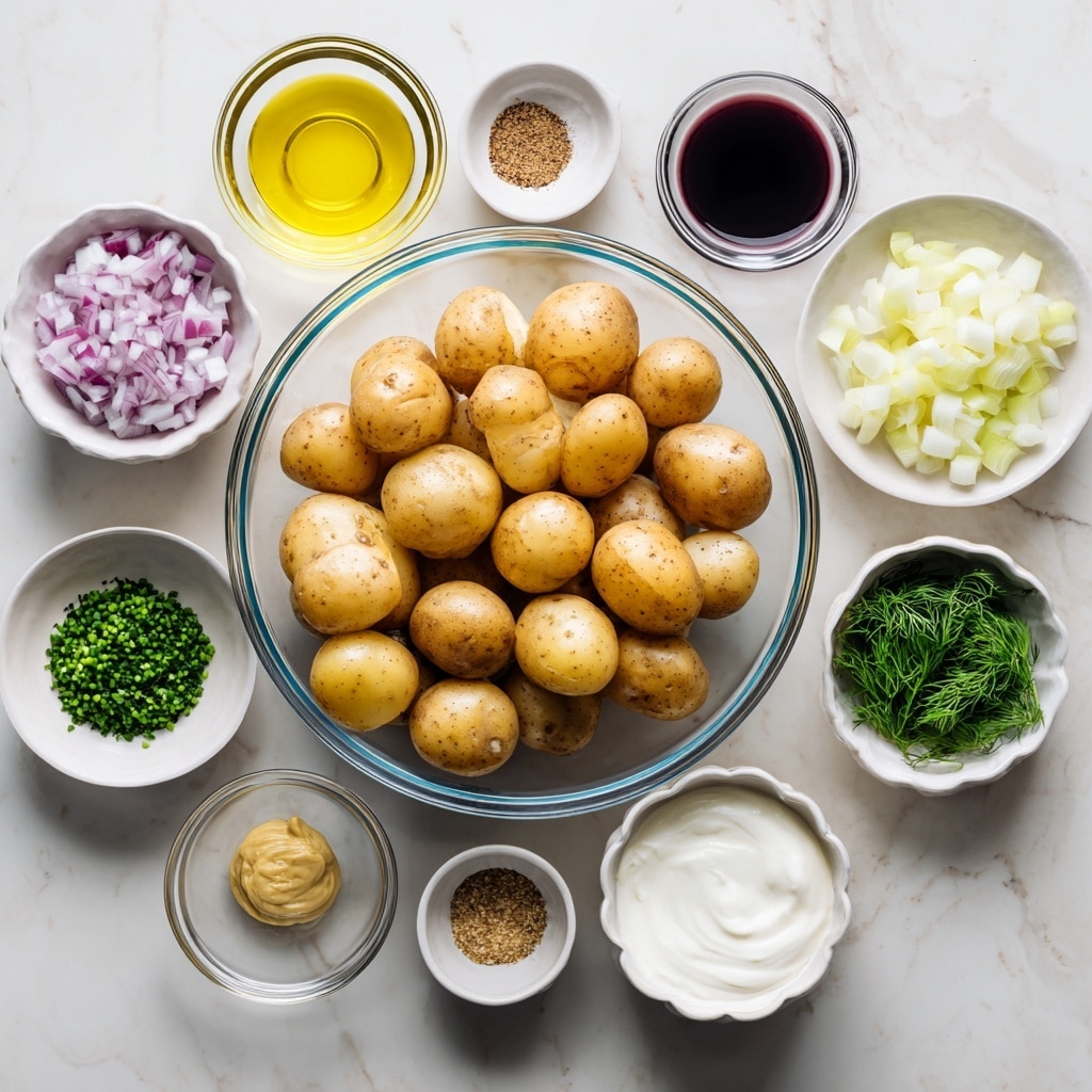 The image shows a four-step process of making crispy smashed potatoes on a white marbled surface. The first step has golden small whole potatoes scattered evenly; the second step shows a woman's hand pressing down on flattened potatoes with a clear glass jar with a red checkered lid; the third step displays the smashed potatoes covered with red seasoning spread on the white surface; the last step shows the potatoes after baking, with golden brown crispy edges and some darker spots, all spaced apart on the white surface photo taken with an iphone --ar 4:5 --v 7