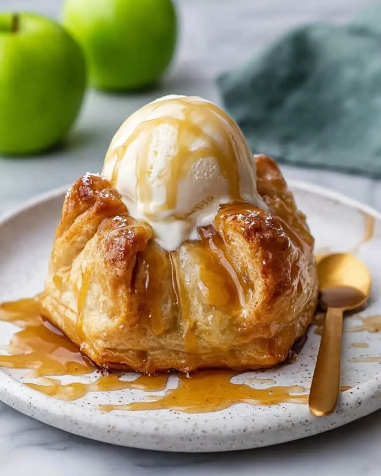 Apple Dumplings with Caramel Sauce and Vanilla Ice Cream Recipe