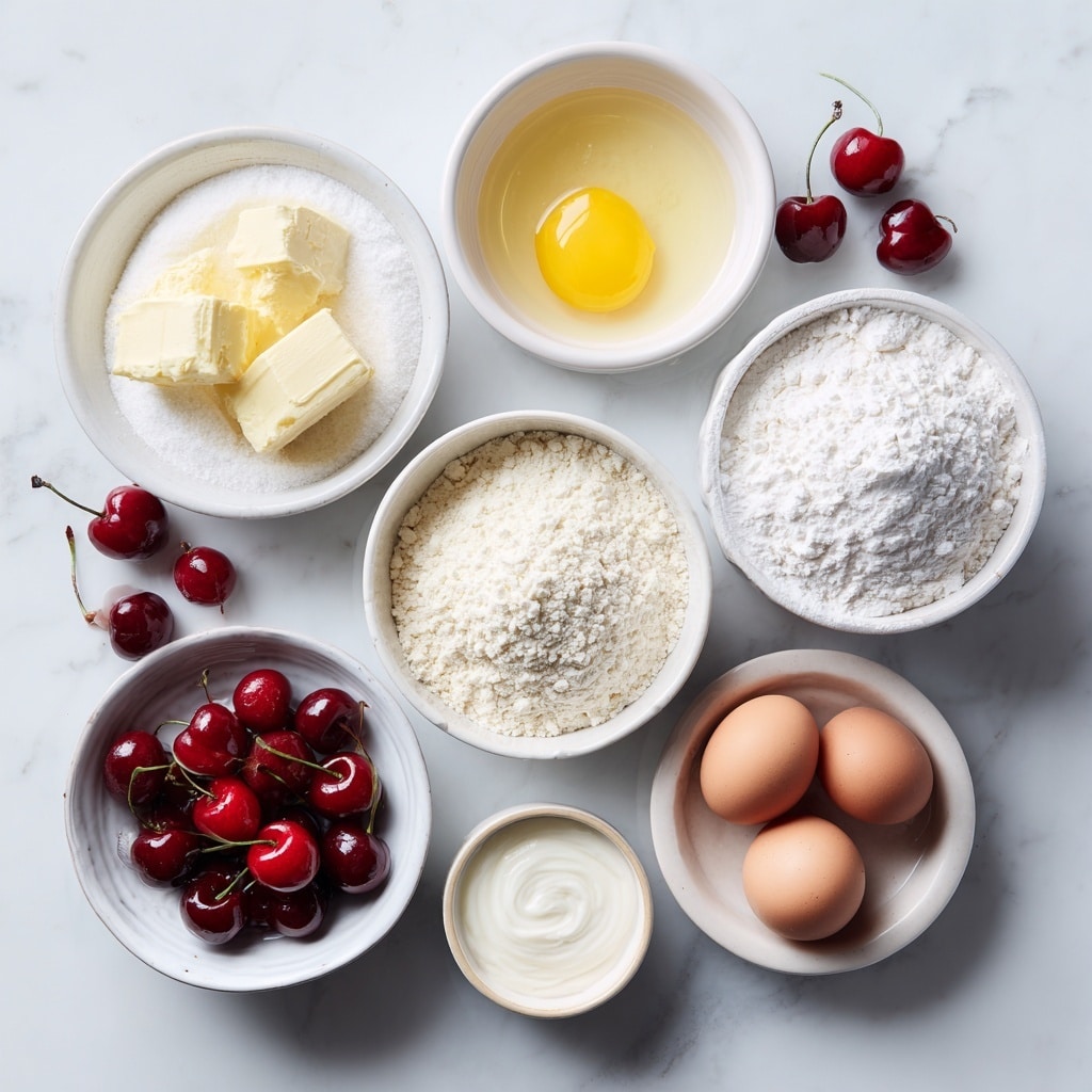 The image shows a baking tray filled with round almond cherry cookies, each having two layers. The base layer is a light golden cookie with a soft, slightly cracked texture. On top of each cookie is a bright, shiny red cherry, smooth and glossy, placed in the center. The cookies are sprinkled lightly with white sugar, adding a fine grainy texture and a dusting of brightness. The tray itself rests on a white marbled surface, adding subtle light gray veins in the background. Photo taken with an iphone --ar 4:5 --v 7