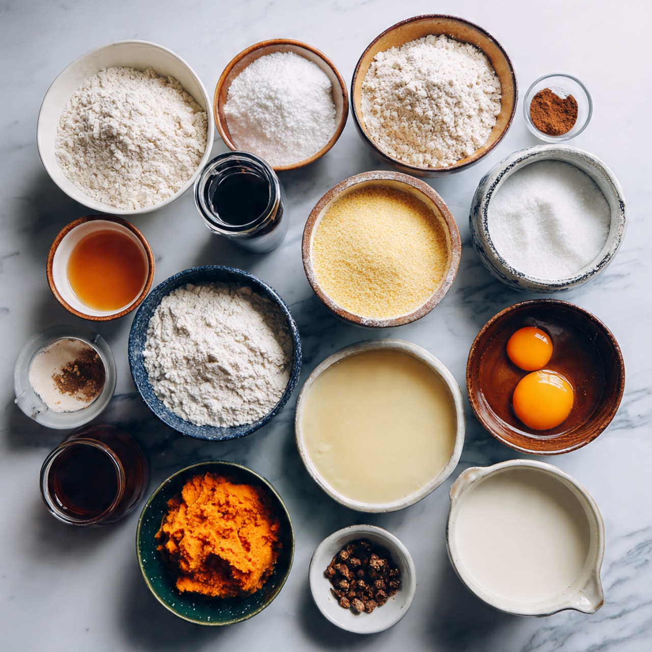 A square, thick, golden brown cornbread sits in a white dish with a soft texture visible on the cut sides. A wooden brush spreads shiny, amber honey on the top layer, making it look sticky and glossy. The dish rests on a pale blue cloth with a white marbled surface underneath. In the background, a clear glass bowl filled with honey is slightly out of focus. A woman's hand holds the wooden brush as the honey covers one part of the cornbread photo taken with an iphone --ar 4:5 --v 7