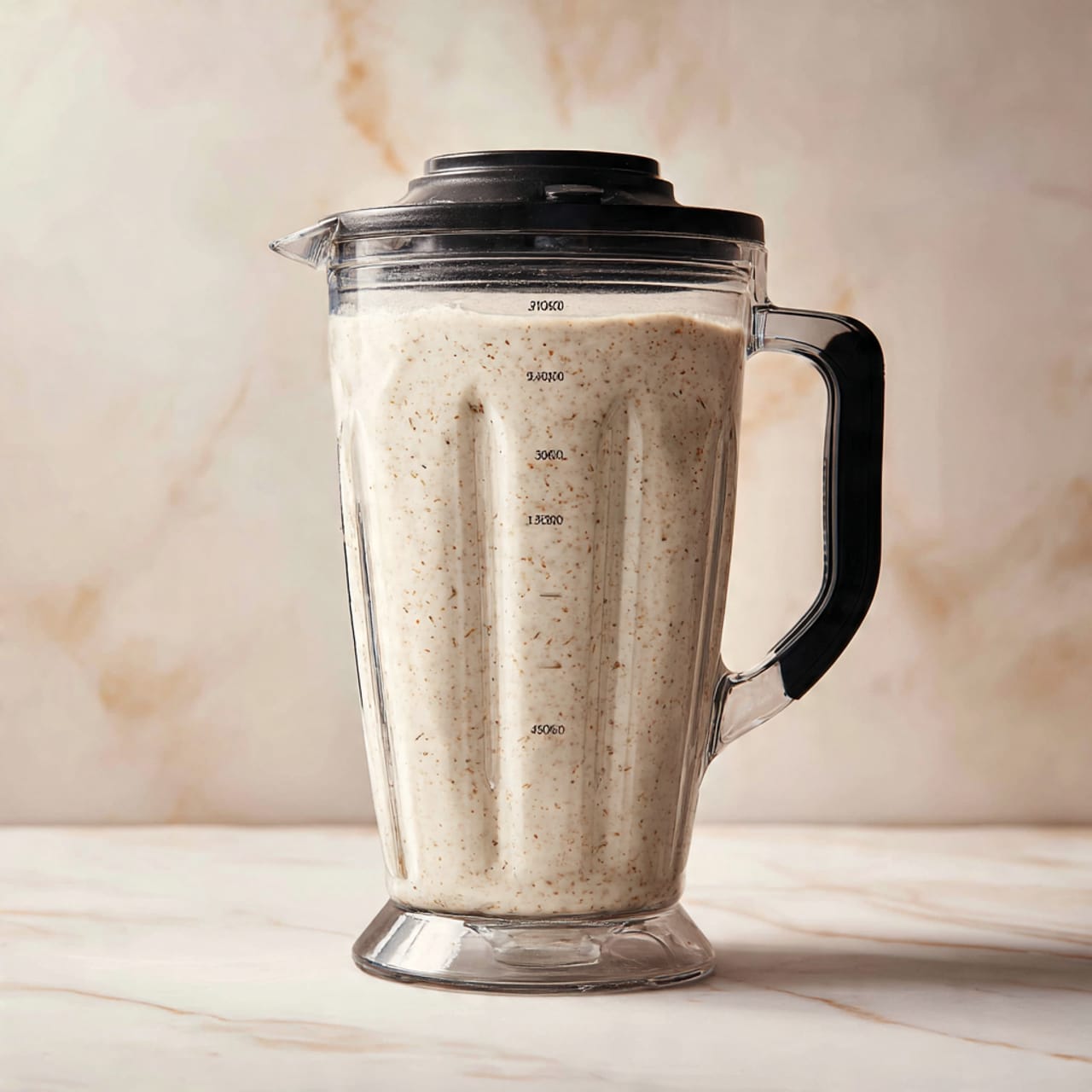 A clear plastic cup with a white Starbucks logo contains two visible layers. The bottom layer is bright red with a thick, slightly textured look, filling about one-fifth of the cup. Above it is a creamy light pink layer with small bits spread throughout, making up the rest of the cup. The cup is placed on two stacked white marble coasters on a white marbled surface and plain light gray background. photo taken with an iphone --ar 4:5 --v 7