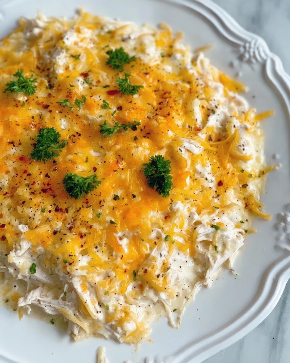 A white baking dish filled with a creamy, cheesy casserole that has a thick top layer of melted golden-yellow cheese, browned in spots, and sprinkled with finely chopped green herbs for texture and color contrast. The dish’s surface has a slightly bubbly and rich texture, and underneath the cheese is a soft, creamy white layer that looks smooth and moist. A silver spoon is scooping some of the creamy layer from one corner, showing a thick, rich consistency. The dish is set on a white marbled surface. photo taken with an iphone --ar 4:5 --v 7