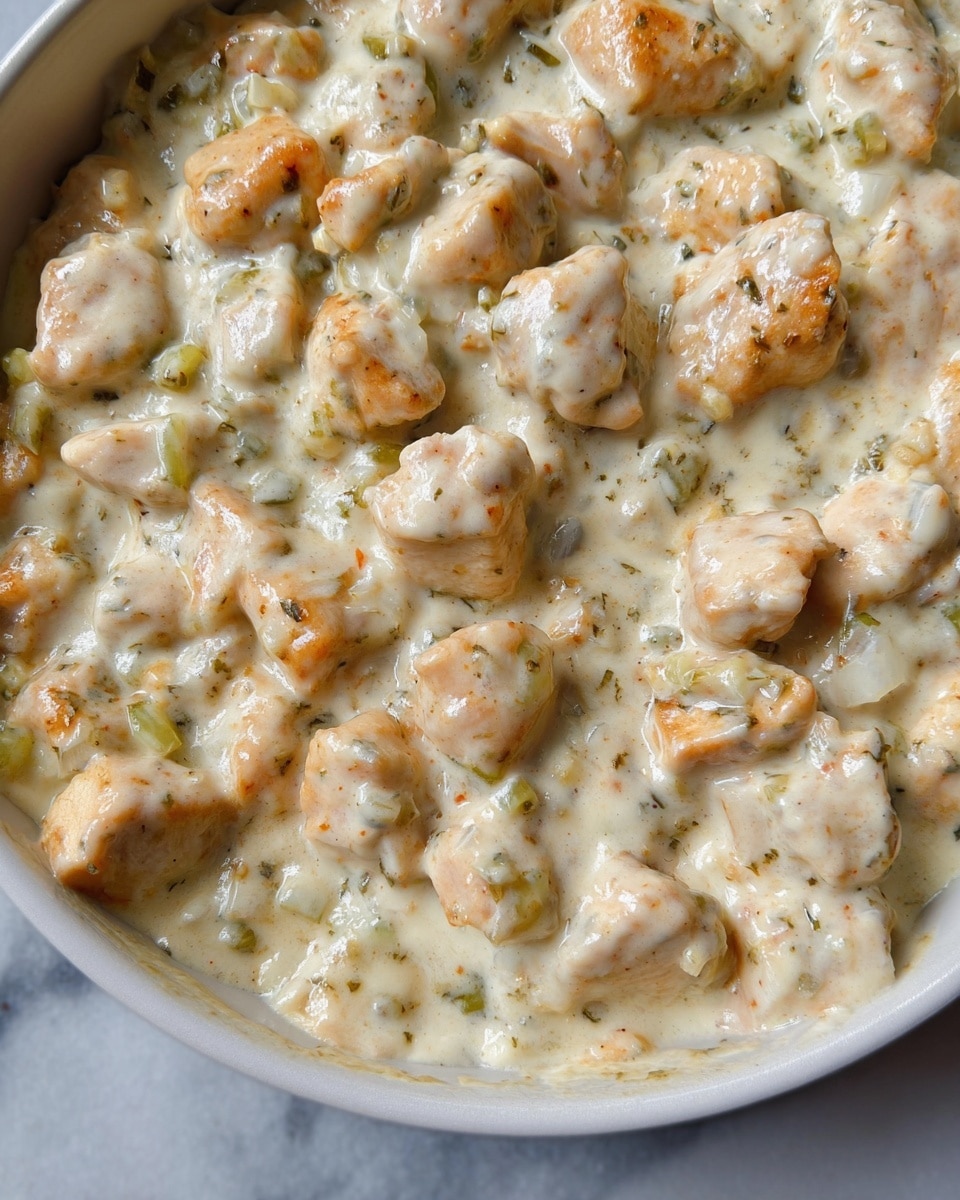 This image shows a close-up of a white bowl filled with a creamy white sauce that has small specks in it, giving it a textured look. On top of the sauce, there is a layer of chopped green pickles, roughly piled in the center. The white bowl sits on a white marbled surface, enhancing the contrast of colors between the creamy white sauce and the green pickle pieces. Photo taken with an iphone --ar 4:5 --v 7