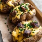 Steak Baked Potato with Caramelized Steak Bites and Velvety Cheddar Horseradish Sauce Recipe