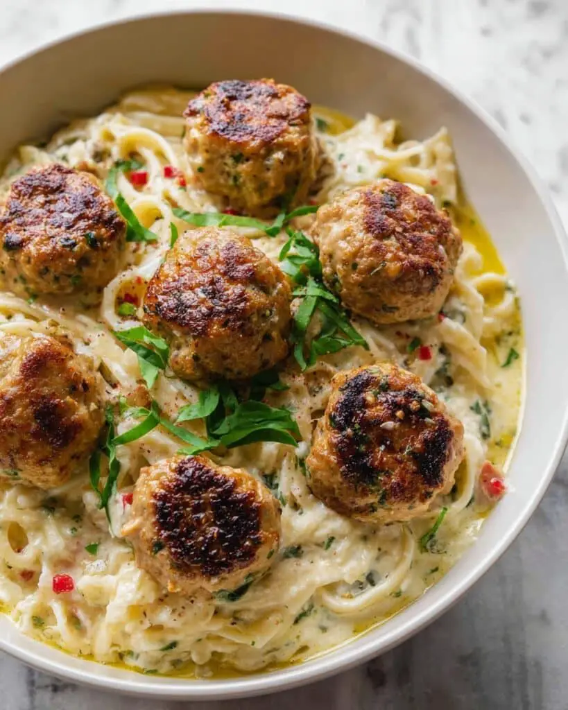 Air Fryer Chicken Meatballs with Creamy Orzo Recipe