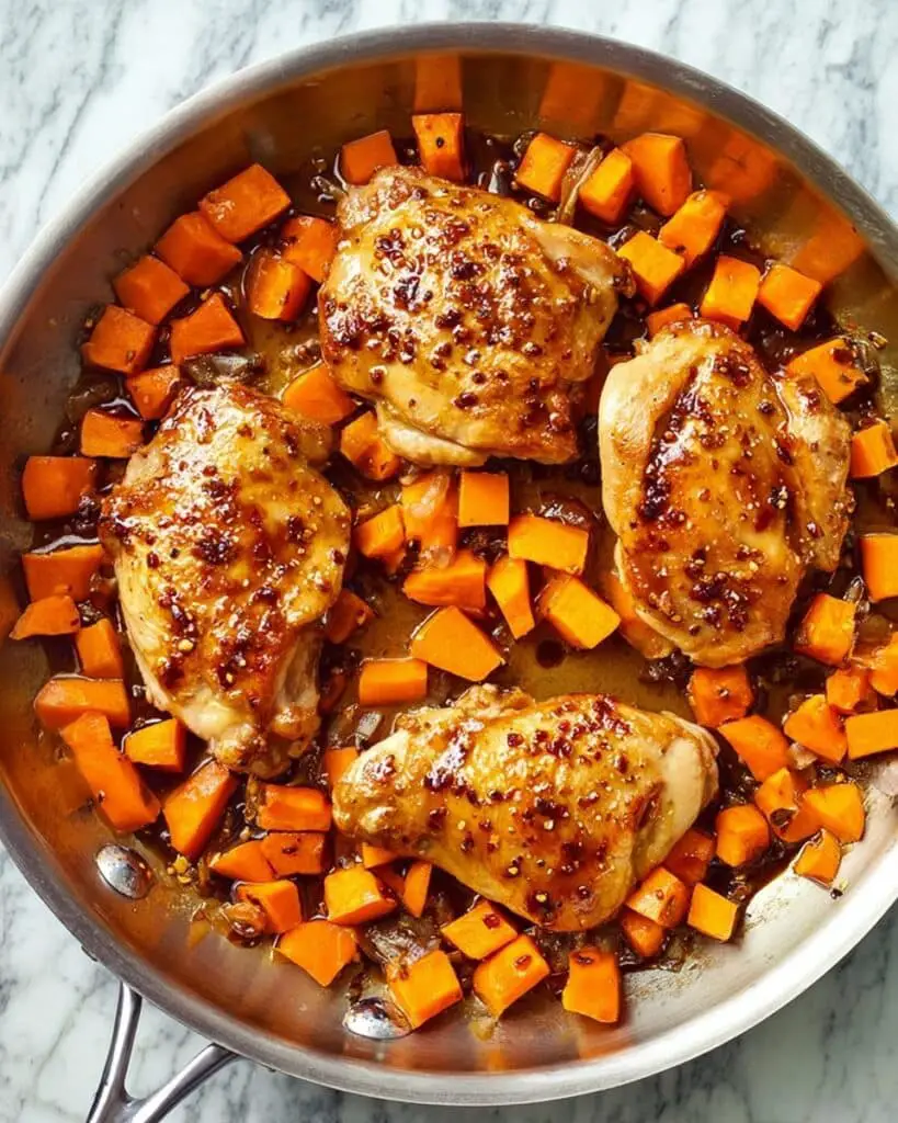 Skillet Maple Glazed Chicken with Sweet Potato Hash Recipe