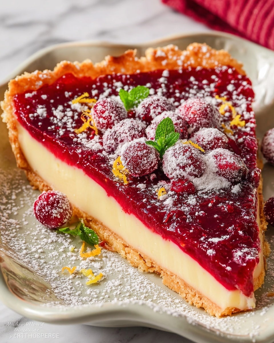 A flat overhead view showing various ingredients arranged neatly on a white marbled surface. Near the top center is a white bowl full of bright red fresh cranberries. To its left, a white bowl holds granulated white sugar, and below that is a small jug filled with white heavy cream. Below the heavy cream is a small jug containing whole milk, and next to it is an orange placed to the bottom left. To the right of the orange is a white egg carton holding four white eggs. Above the eggs is a small white bowl of water. Above the water, a long white dish holds three spices: cinnamon, nutmeg, and salt in three separate small piles. To the left of that dish, there are two very small white bowls with clear vanilla and almond extract side by side. Toward the top right side is a rolled pie crust wrapped in clear plastic, lying horizontally. In the center below the small bowls is a container of white sanding sugar. The entire image is bright and clear, photo taken with an iphone --ar 4:5 --v 7