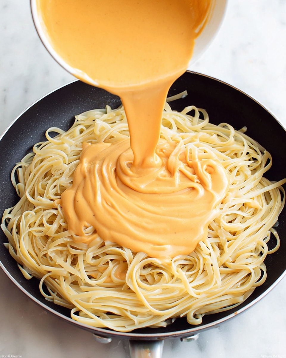 On a white marbled surface, there is a bunch of uncooked pasta with long, flat, yellow strands lying next to a whole red bell pepper with a green stem. To the left of the pasta, a small clear glass bowl holds light beige cashews. Below the peppers and to the right of the pasta, another small clear glass bowl contains orange-brown powdered spices. Each ingredient is clearly separated and placed neatly, showing their natural colors and textures. photo taken with an iphone --ar 4:5 --v 7