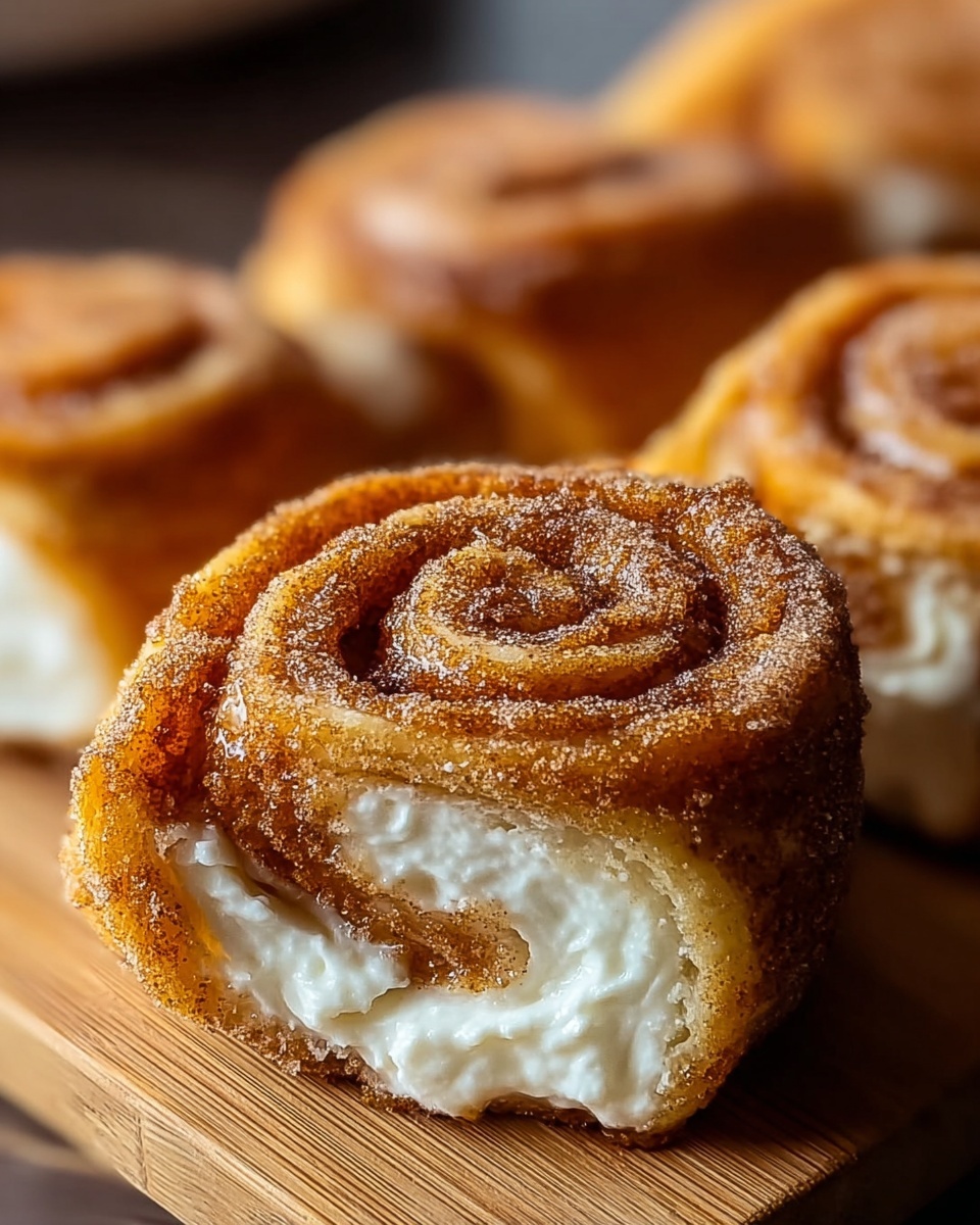 The image shows a close-up of several cinnamon rolls placed on a wooden board. Each roll has two main layers: the outer layer is a golden brown dough coated with cinnamon and sugar, giving it a slightly rough texture, while the inner layer is a creamy white filling that looks soft and smooth. The rolls are tightly spiraled, showcasing the contrasting colors of the cinnamon sugar and creamy filling in a spiral pattern. The focus is on the front roll, with the other rolls blurred in the background, all resting on a wooden board with warm lighting highlighting the texture. Photo taken with an iphone --ar 4:5 --v 7