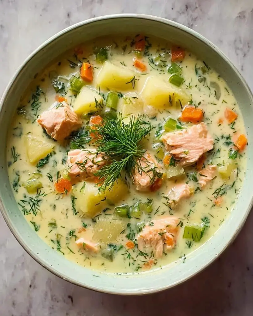 Creamy Dill Salmon Soup with Potatoes and Leeks Recipe