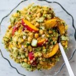 Quinoa Salad with Nectarines, Corn, Cucumber, Roasted Chickpeas, and Ginger Dressing Recipe