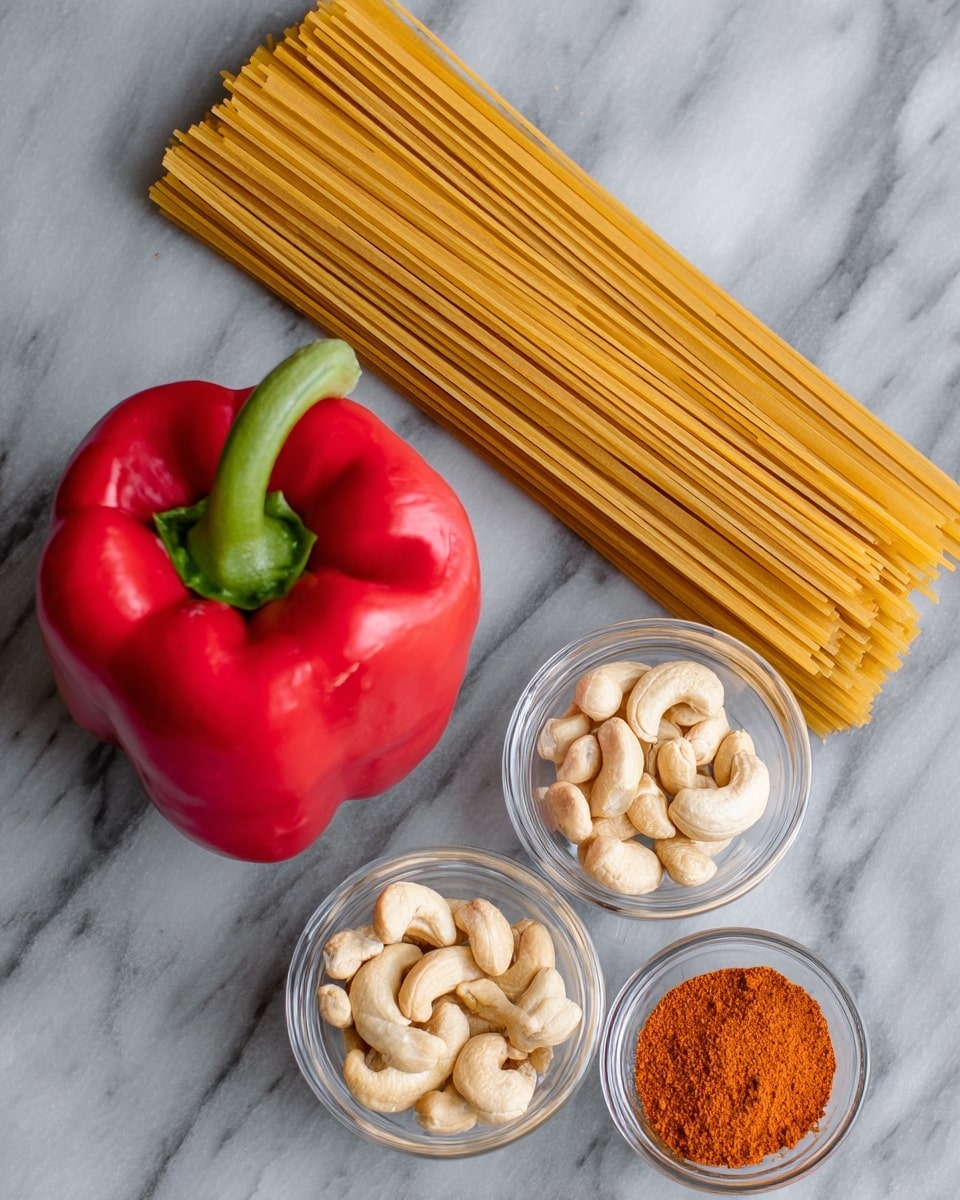 In a black pan, there is a layer of pale yellow noodles arranged loosely in a circle, filling the pan evenly. From the top, a thick, creamy orange sauce is being poured over the noodles, covering the center with smooth texture and leaving some noodles visible around the edges. The background is a white marbled surface. Photo taken with an iphone --ar 4:5 --v 7