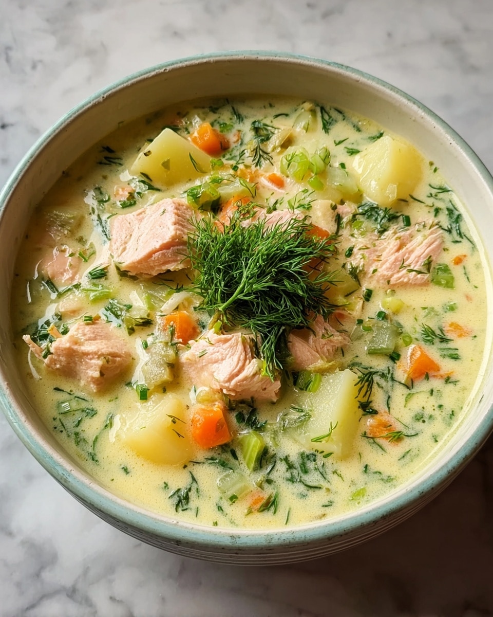 Creamy Dill Salmon Soup with Potatoes and Leeks Recipe - Recipe Image