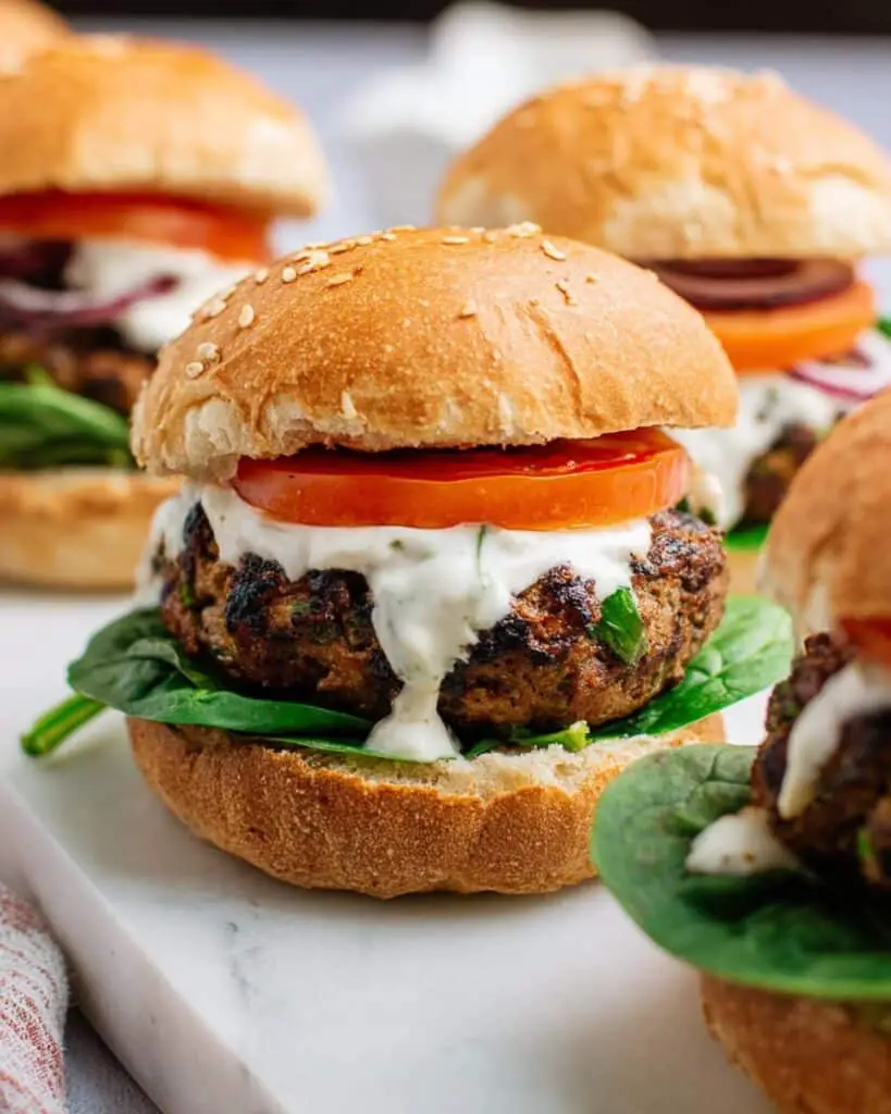 Greek Burgers with Spinach, Feta, and Sun-Dried Tomatoes Recipe
