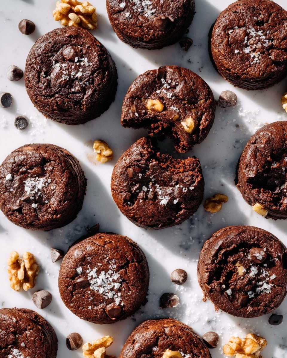 A clear glass bowl filled with smooth, shiny dark brown chocolate batter with soft swirled texture. On top, there are two separate piles: one of small, round dark chocolate chips and another of light brown walnut pieces with rough textures. The bowl is placed on a white marbled surface. photo taken with an iphone --ar 4:5 --v 7