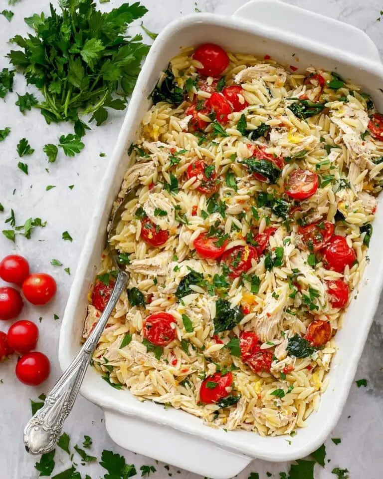 Baked Chicken Orzo with Boursin, Cherry Tomatoes, and Spinach Recipe