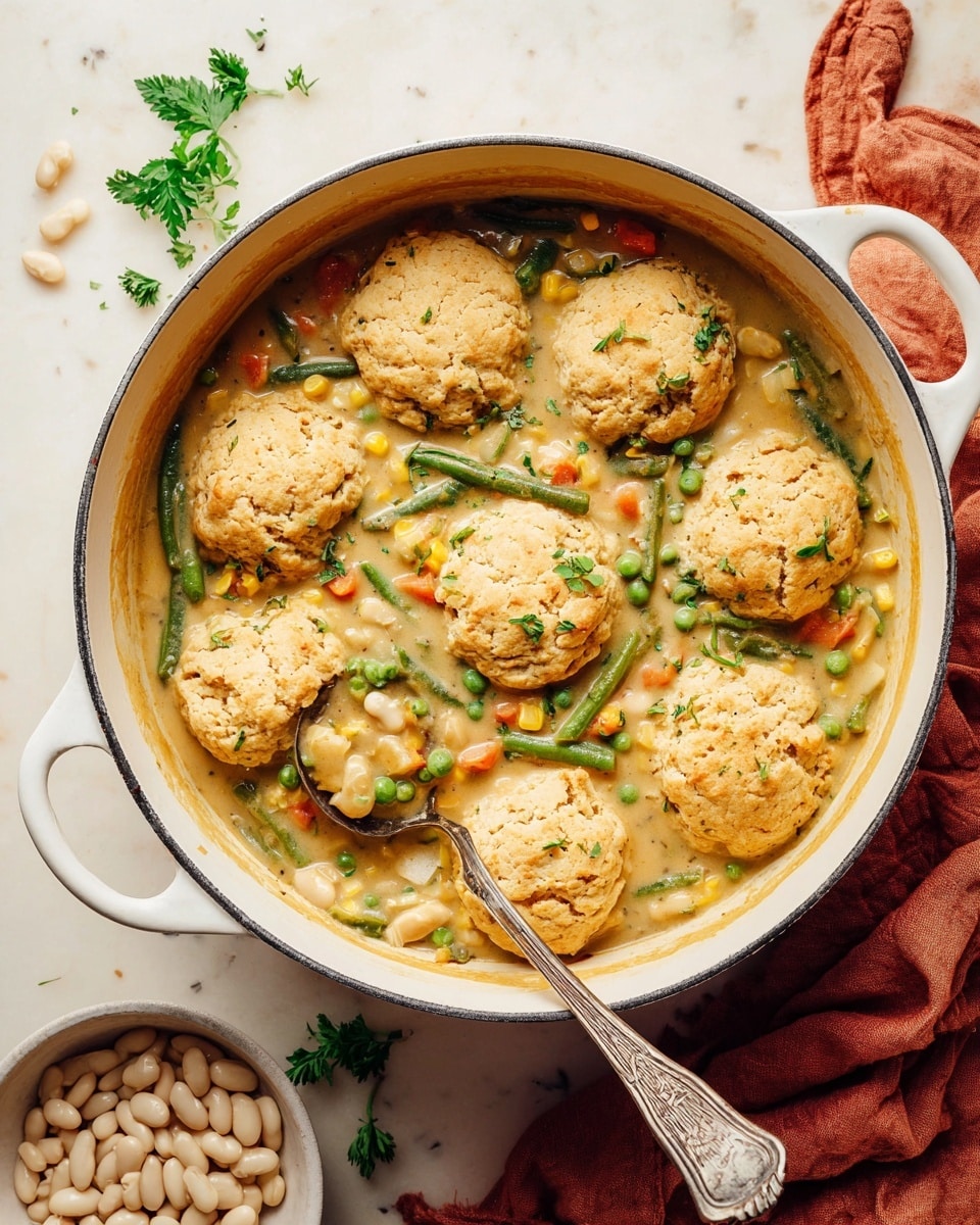 A close-up of a spoon holding a layered scoop of creamy vegetable casserole, with the bottom layer showing a thick, light beige sauce mixed with bright green peas, orange carrot pieces, and yellow corn kernels. On top is a crumbly, pale yellow crust with small bits of green herbs sprinkled on the surface. The background is a plain soft pink color with a blurred white marbled textured dish visible in the lower part of the image. Photo taken with an iphone --ar 4:5 --v 7