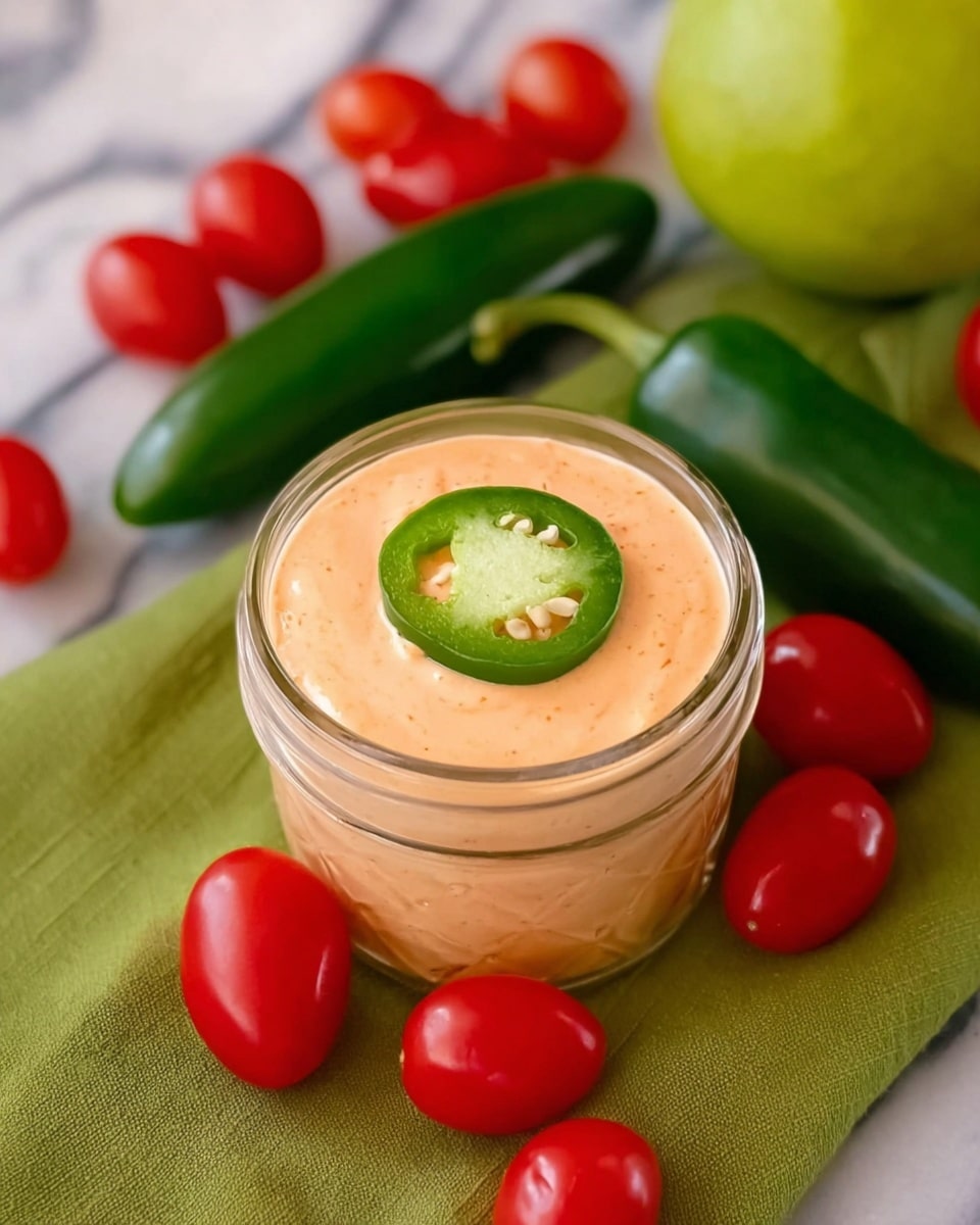 The image shows two soft tacos filled with golden brown potato pieces, topped with green jalapeño slices and creamy light orange sauce drizzled on top. The tacos sit in a metal taco holder on a white marbled surface. Around the tacos, there are small red cherry tomatoes, a green whole jalapeño, lime wedges, and a slice of purple cabbage in the background. A small round metal cup with a creamy orange sauce is positioned to the side. Everything looks fresh and colorful, with a nice mix of textures and tones. photo taken with an iphone --ar 4:5 --v 7