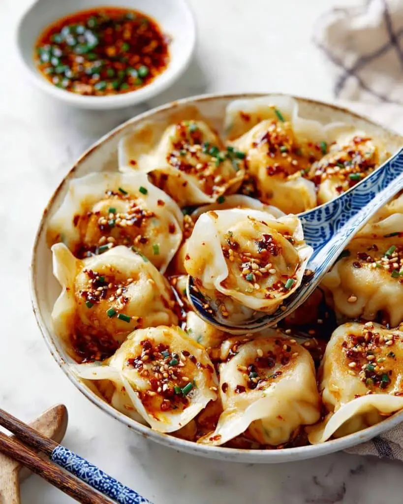 Wontons in Garlic Chili Oil Recipe