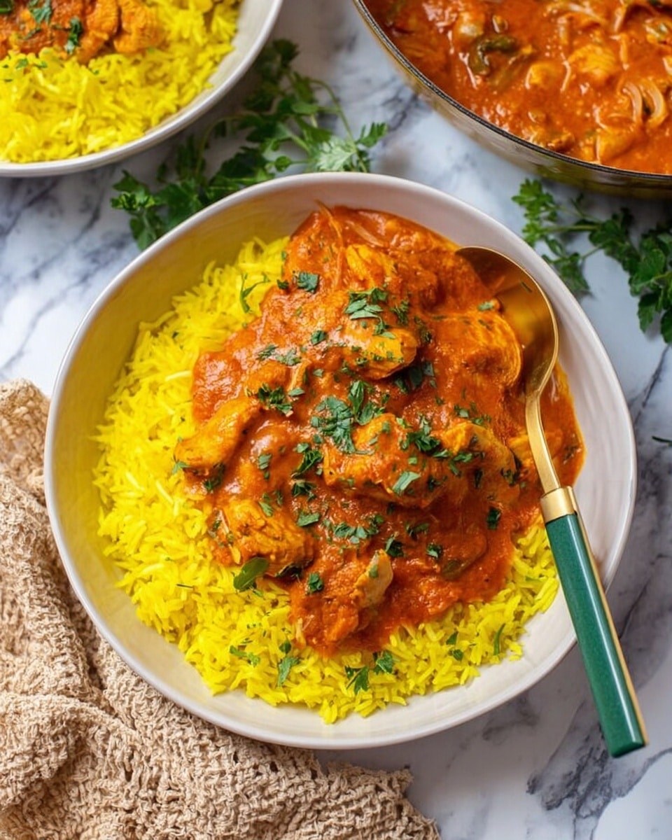 The image shows a close-up of a large yellow pot filled with thick reddish-brown stew that has chunks of light brown meat and small round pieces, possibly vegetables. A silver ladle is lifting a portion of the stew from the pot, showing the thick texture and pieces of ingredients inside. The pot is placed on a brown coaster over a white marbled surface. In the background, there is some green garnish and a glimpse of yellow food out of focus. A woman's hand holds the ladle from the right side of the frame. photo taken with an iphone --ar 4:5 --v 7