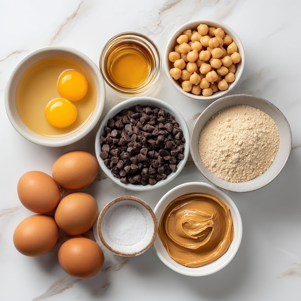 The image shows seven small yellowish cupcakes with a soft, slightly crumbly texture, each sprinkled with three or four shiny dark brown chocolate chips on top. The cupcakes sit directly on a white marbled surface with a few chocolate chips scattered around them. Two cupcakes still have their white paper liners, one of which has a bite taken out of it showing the soft inside. A tilted can of