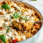 Zucchini & Sausage Baked Orzo with Hot Honey & Feta Recipe