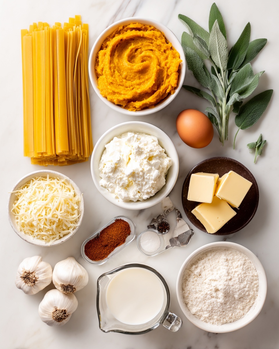 The image shows a white oval dish filled with round pasta pieces that have wavy edges and hollow centers. The pasta is baked to a golden brown with melted cheese that looks slightly crisp and bubbly on top. There is a creamy sauce pooled at the bottom of the dish. Scattered among the pasta are whole green sage leaves, adding a fresh touch. The dish is placed on a white marbled surface. photo taken with an iphone --ar 4:5 --v 7