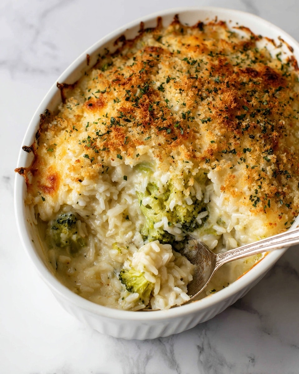 A white plate holds three main parts: on the left, there is a scoop of creamy rice mixed with pieces of green broccoli, showing a soft texture; next to it on the right is a golden-brown baked item sprinkled with some herbs and a light drizzle of sauce creating a slightly shiny surface; behind and slightly to the left on the plate are small bright green broccoli florets with a fresh and slightly rough texture. In the background, part of a white casserole dish filled with a similar golden-brown baked food is visible. The dish sits on a white marbled surface. Photo taken with an iphone --ar 4:5 --v 7