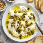 Easy Burrata Cheese Appetizer With Olive Oil, Garlic, and Toasted Pine Nuts Recipe