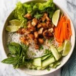Vietnamese Noodle Bowl with Lemongrass Chicken and Fresh Vegetables Recipe